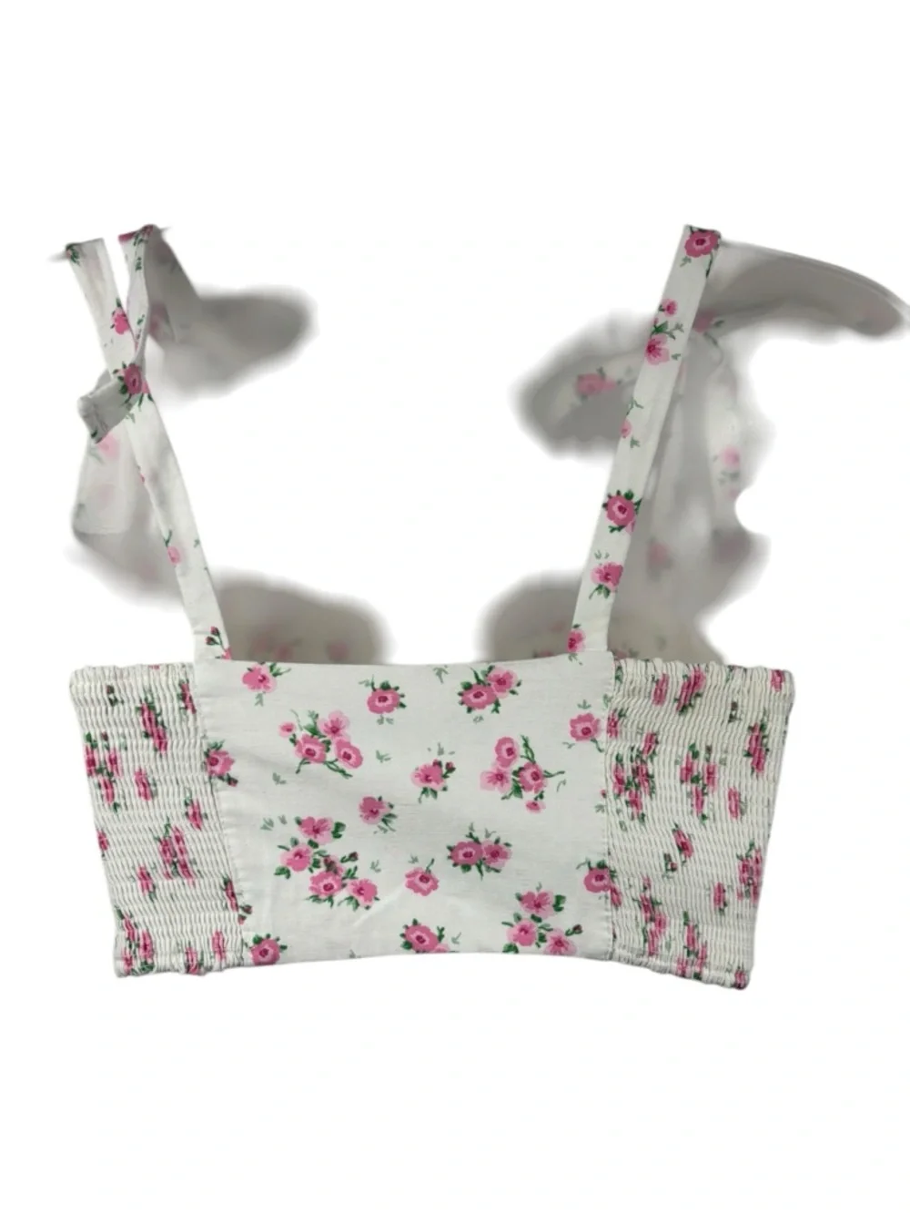 Zara Bustier Crop Top Smocked Floral White Pink Size S Coquette Cottagecore - Picture 7 of 10